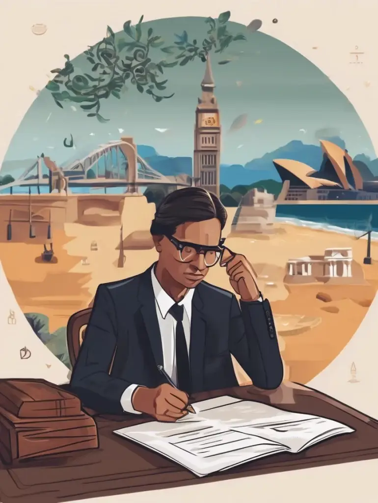 a man sitting at a desk writing on paper