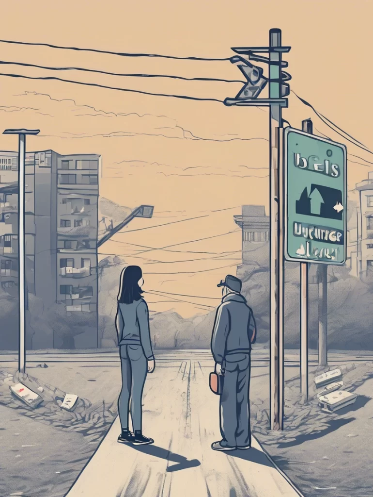 a man and woman standing on a street corner