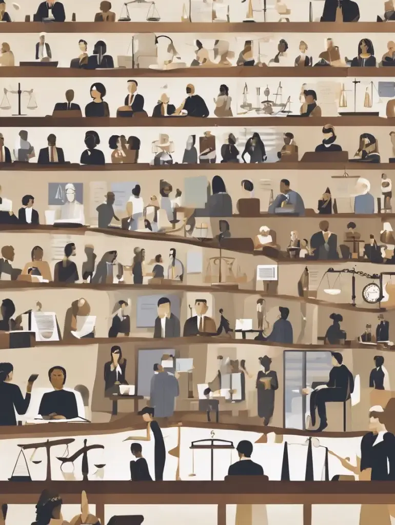 a group of people in a library